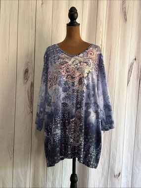 Catherines Women’s 1X Blue Paisley Embellished Tunic Top